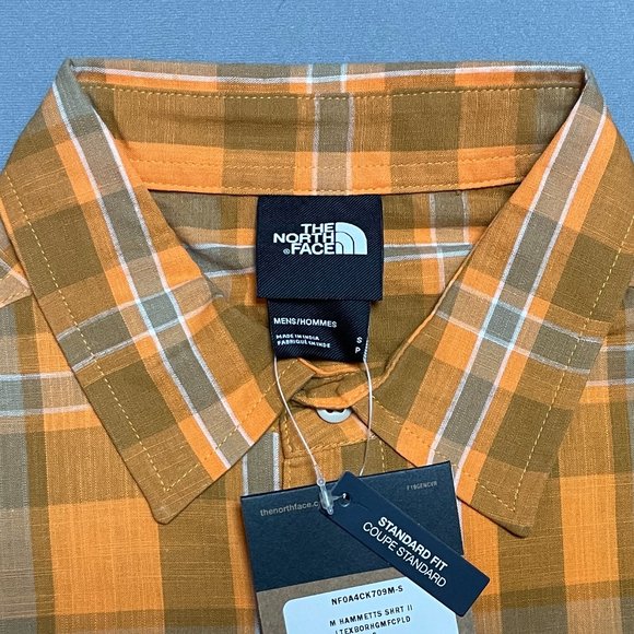 NWT North Face Men's S/S Hammetts Button-Up Shirt II - Orange Plaid - Small - Picture 3 of 5